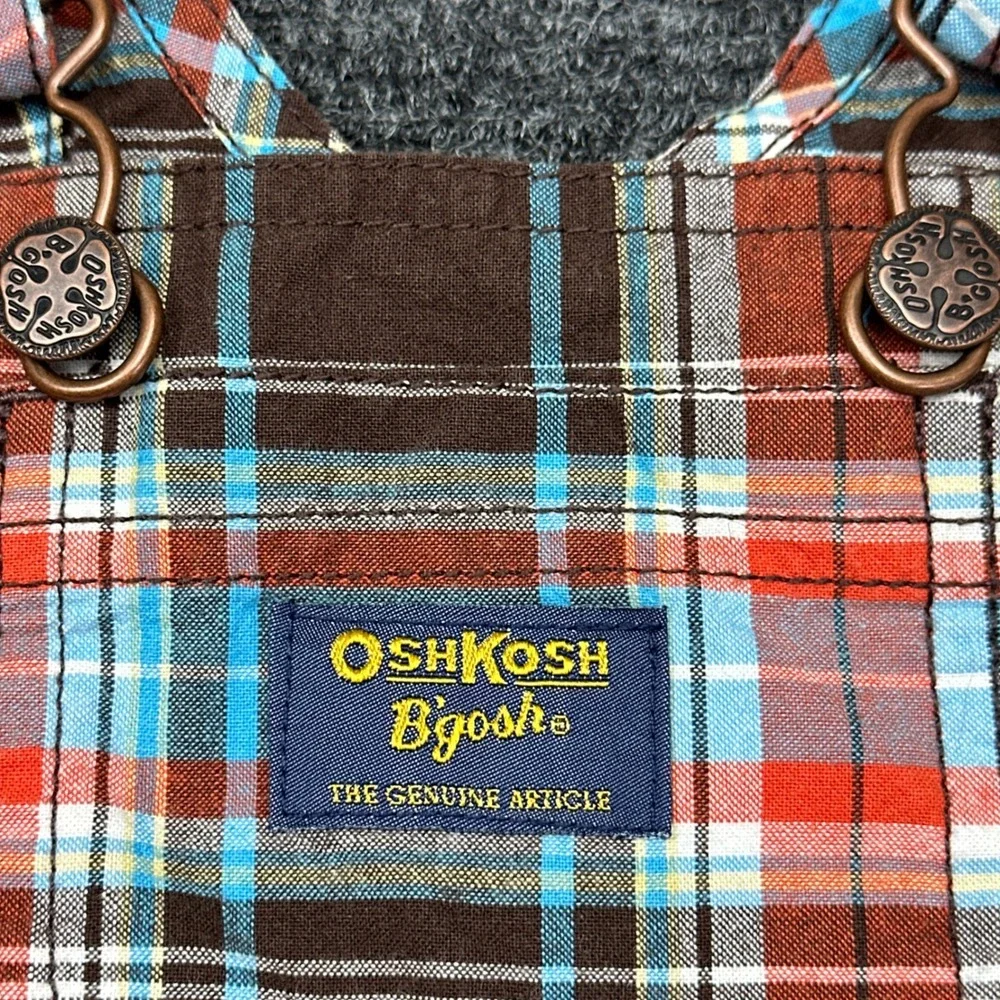 OshKosh Bgosh Baby Boys Plaid Cargo Shortalls Brown Orange Blue Utility Overalls